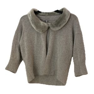 Grey Wool Cardigan With Faux Fur Collar